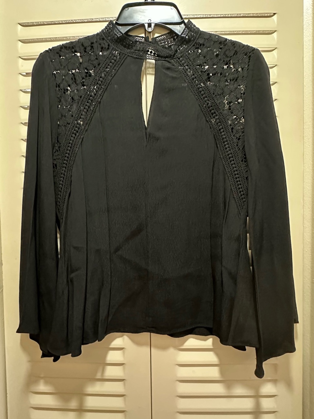 Bardot Black Crochet Yoke Long Sleeve Blouse